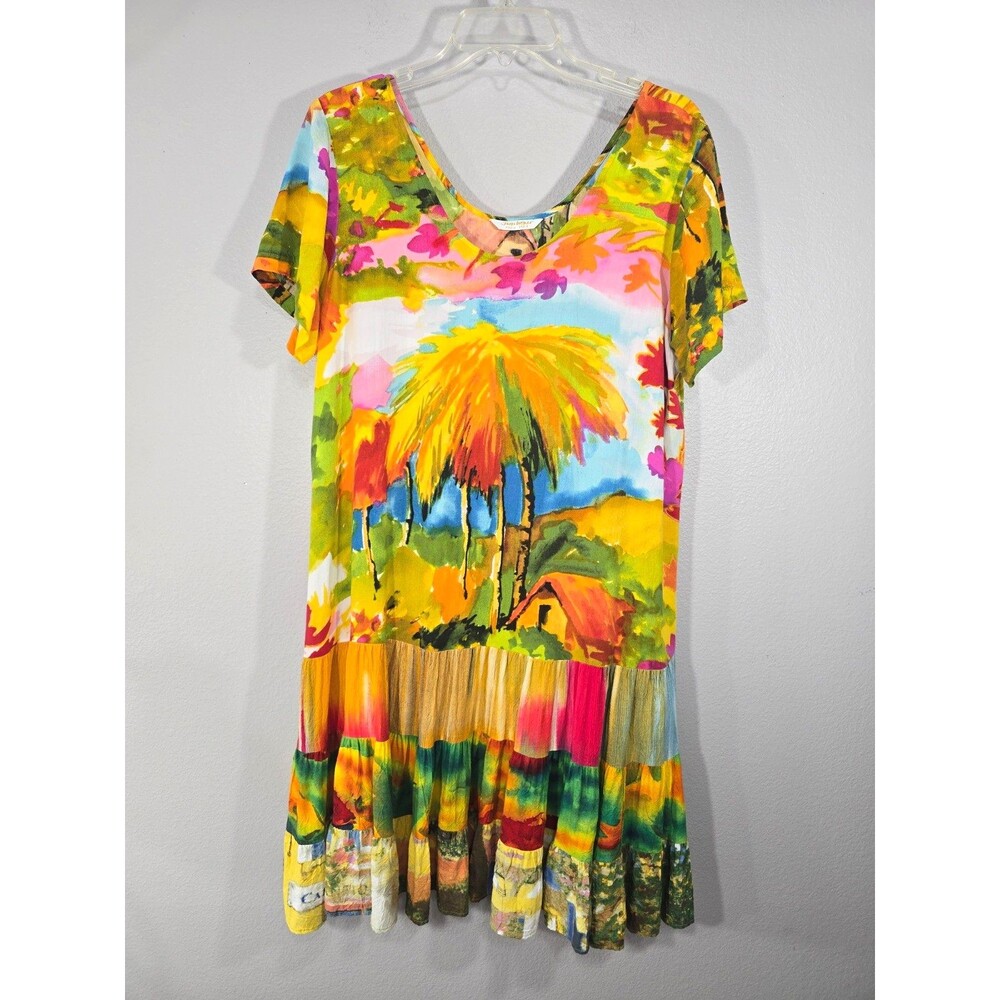 JAMS WORLD Hattie Dress ‘Corsica’ Print Sz M 100% Rayon Multicolor Artsy USA AO